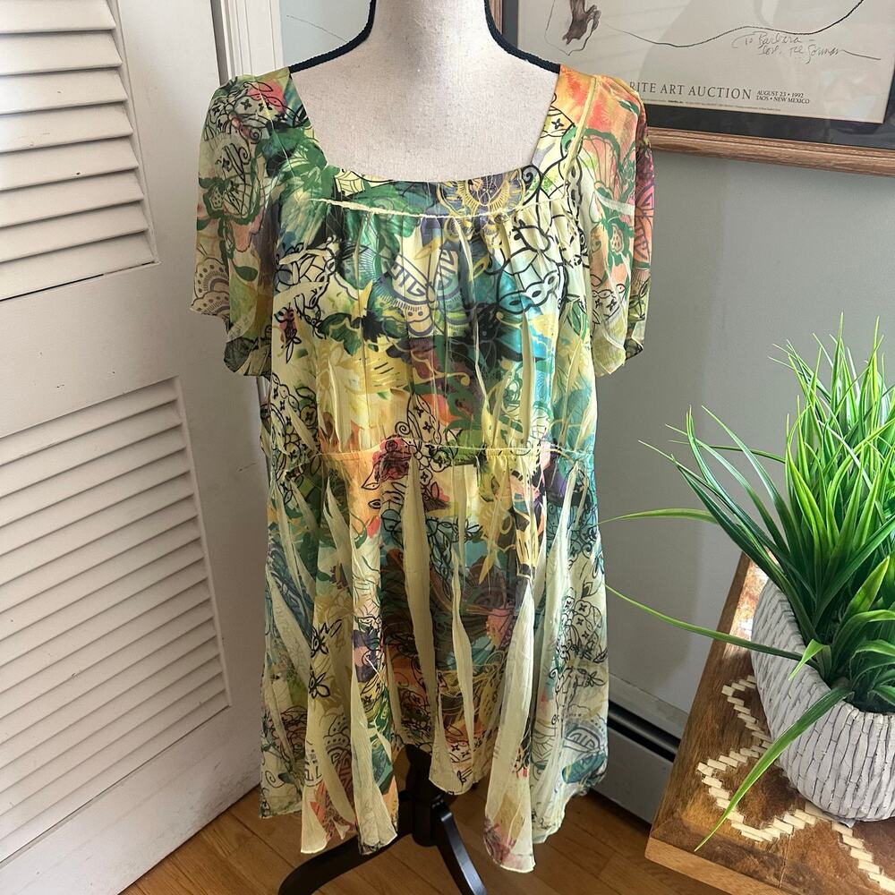 Vintage Style & Co Dress Womens 2X Green Floral Chiffon Fairy Bohemian Festival